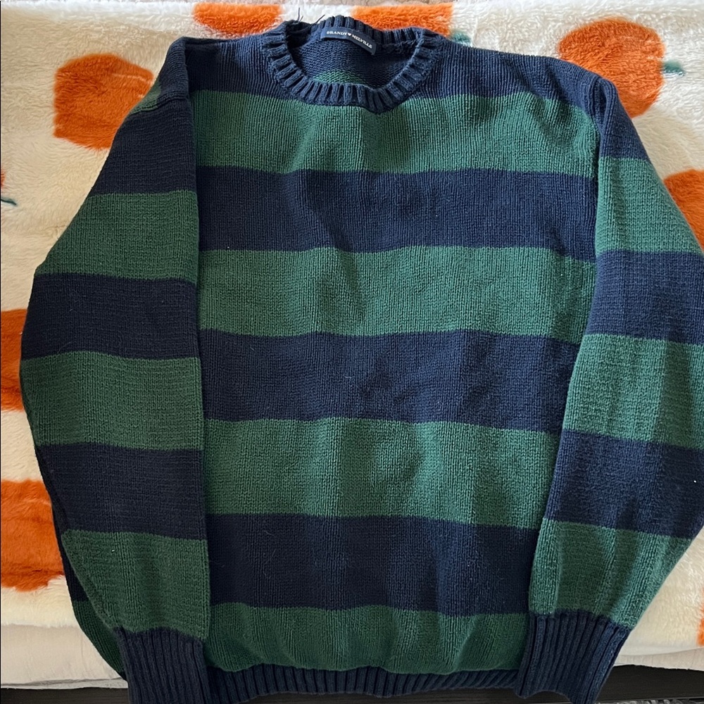 Brandy Melville Navy and Green Sweater